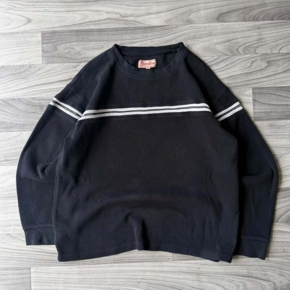 Vintage Point Zero Black Thermal Racing Stripe Long Sleeve Shirt